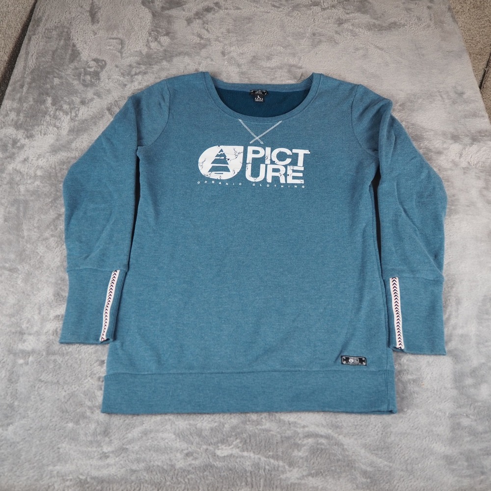 Picture Organic Clothing Crewneck Sweatshirt Women L Blue Graphic Logo Pullover‎